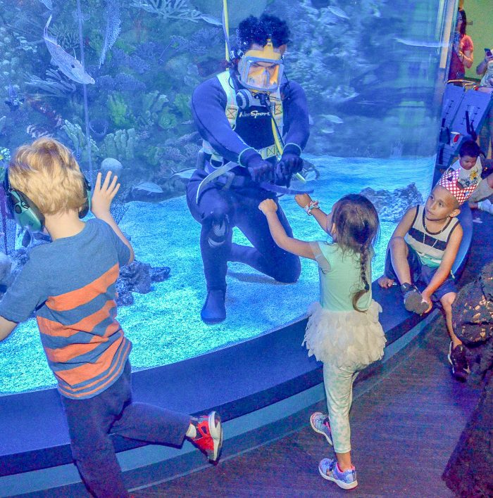 Diver interacts with guest at "Dream Night"